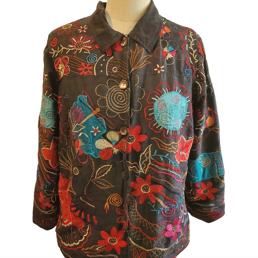 Laura Ashley Embroidered Boho Silk Shacket Size M‎